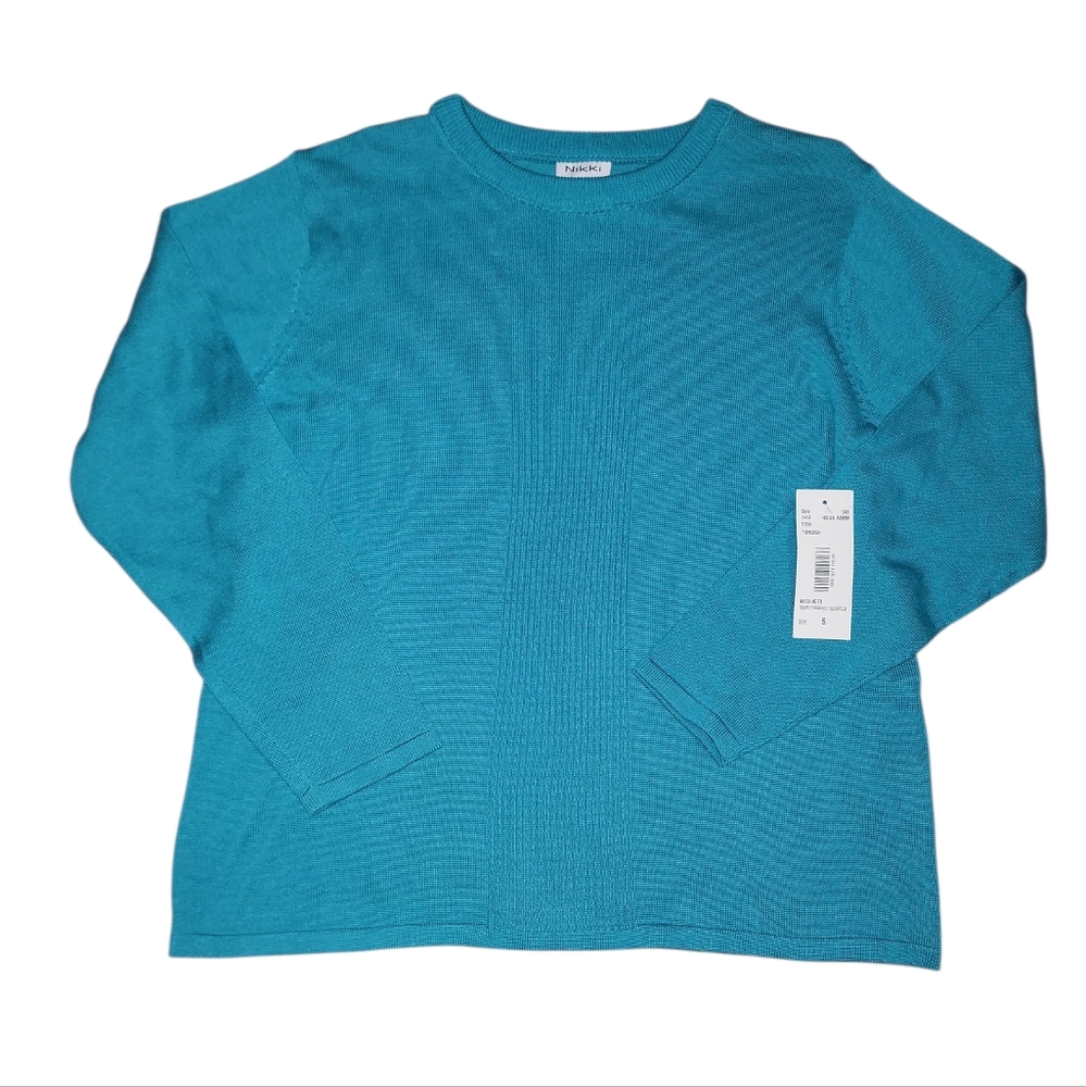 Nikki Size Small Blue Crew Neck Sweater with Knit Texture